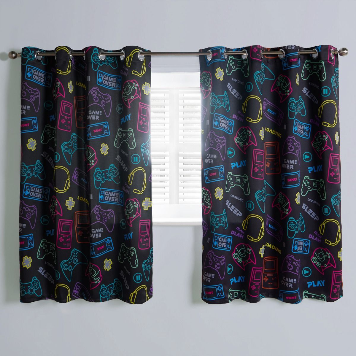 Pack De 2 Rideaux Occultants Thermiques Imprimés Manette De Jeu - 70x160 Cm - Pour Chambre, Salon, Salle De Jeux