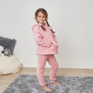 Dreamscene Kids Sherpa Fleece Pyjama Set, Blush - 1-3yrs