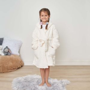 Dreamscene Kids Teddy Fleece Bear Ears Dressing Gown - Cream