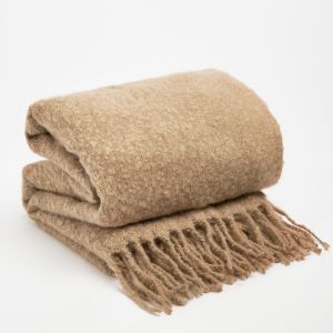 Highams Teased Wool Tassel Throw - Natural
