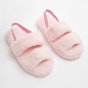 OHS Faux Fur Platform Slippers - Blush