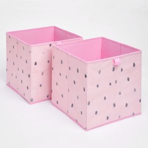 OHS Dalmatian Print Cube Storage Boxes, Blush - 2 pack