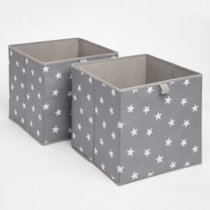 OHS Star Print Cube Storage Boxes, Grey - 2 pack