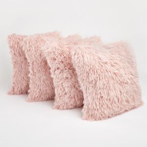 Sienna Set of 4 Faux Mongolian Fur Cushion Covers - Blush