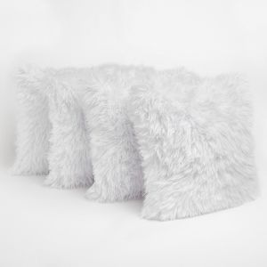 Sienna Set of 4 Faux Mongolian Fur Cushion Covers - White