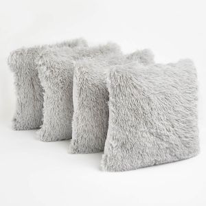 Sienna 4 Pack Fluffy Cushion Covers - Silver Grey