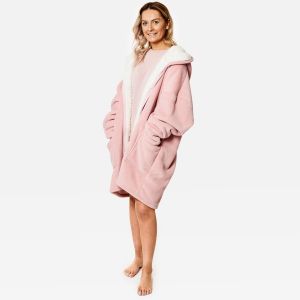 Sienna Sherpa Zip Up Hoodie Blanket, Blush Pink - One size 