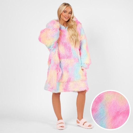 OHS Fluffy Tie Dye Hoodie Blanket, Adults - Multi