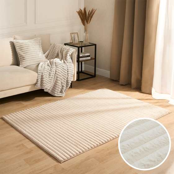 OHS Faux Fur Ribbed Rug, Natural - 80 x 150cm