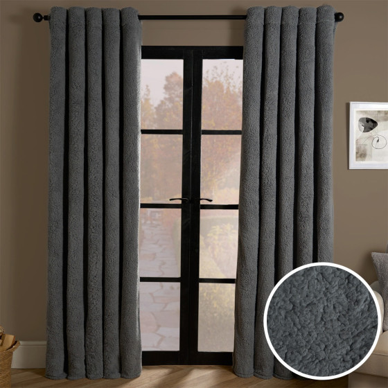 OHS Teddy Thermal Curtains, Grey - 90 x 90"