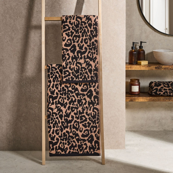 OHS 100% Cotton Jacquard Leopard Hand Towel - Natural