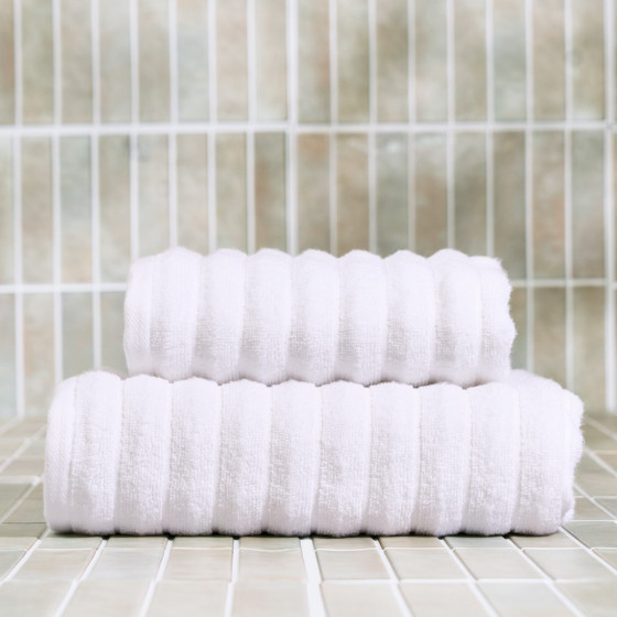 OHS 100% Cotton Ribbed Textured Towel - White