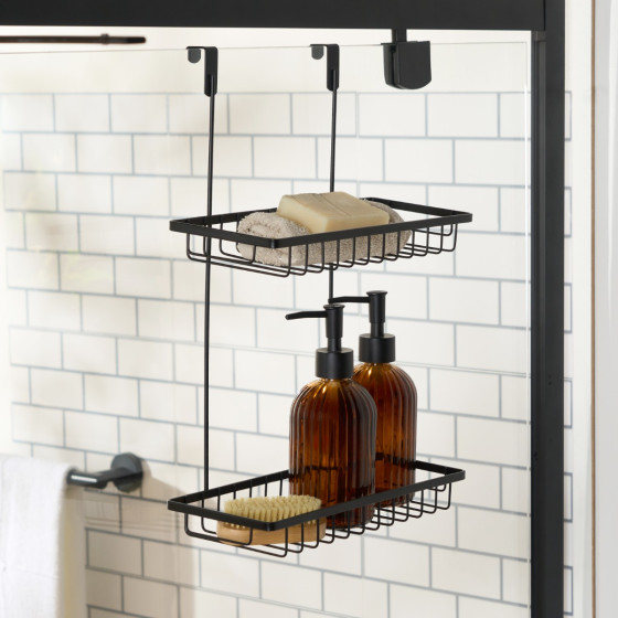 OHS Over The Door Double Shower Caddy - Black