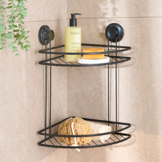 OHS 2-Tier Corner Suction Shower Caddy - Black