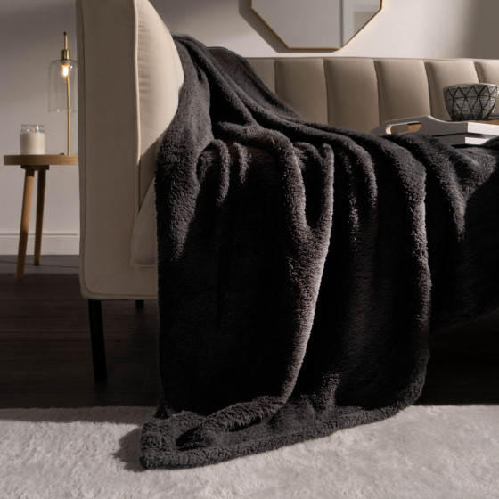 OHS Teddy Fleece Throw, Black - 125 x 150cm