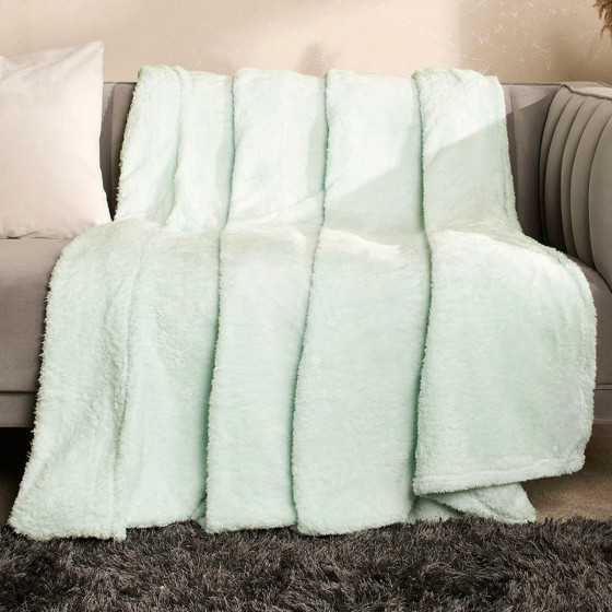 OHS Teddy Fleece Throw, Duck Egg Blue - 150 x 200cm