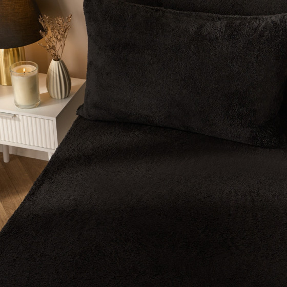 OHS Teddy Fleece Fitted Sheet, Black - Super King