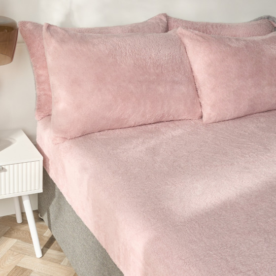 OHS Teddy Fleece Fitted Sheet, Blush Pink - King