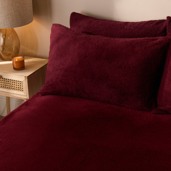 OHS Teddy Fleece Fitted Sheet, Burgundy - King