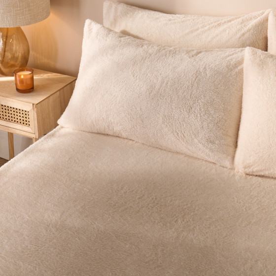 OHS Teddy Fleece Fitted Sheet, Cream - Super King