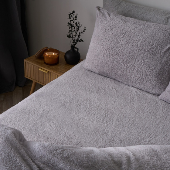 OHS Teddy Fleece Fitted Sheet, Silver Grey - Super King