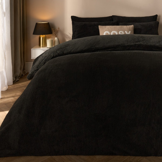OHS Teddy Fleece Duvet Cover Set - Black