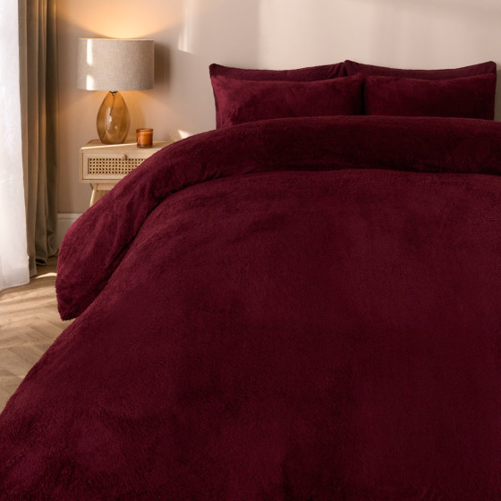 OHS Teddy Fleece Duvet Cover Set, Burgundy - Double
