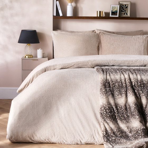 OHS Teddy Fleece Reversible Duvet Cover Set, Latte/Cream - King
