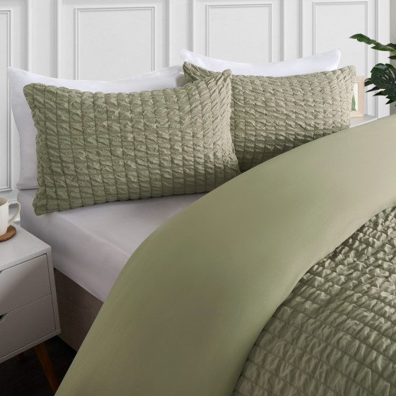 OHS Geometric Seersucker Duvet Set, Sage - King