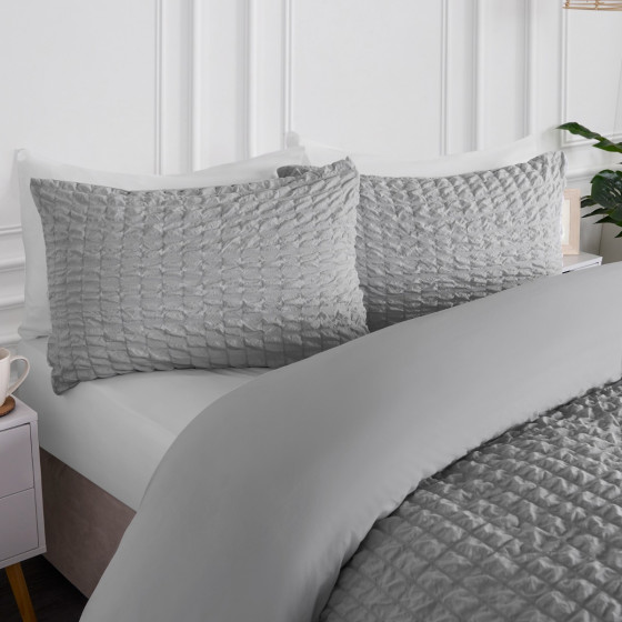 OHS Geometric Seersucker Duvet Set, Grey - King