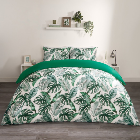 OHS Tropical Leaf Duvet Set, Forest Green - King