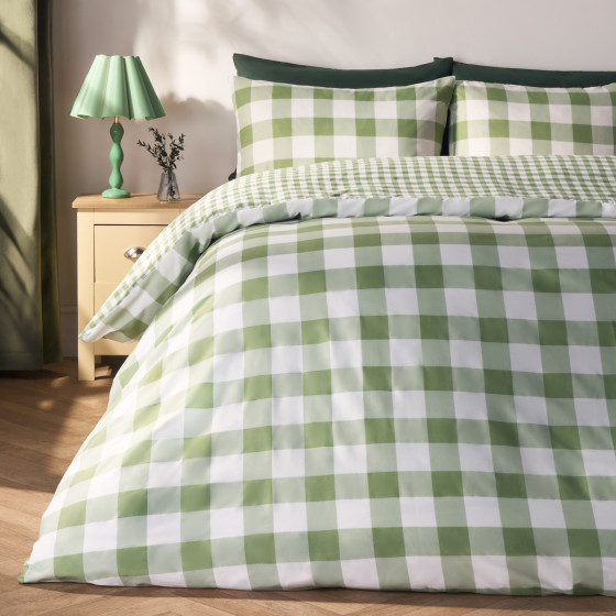 OHS Gingham Duvet Set, Sage - Double