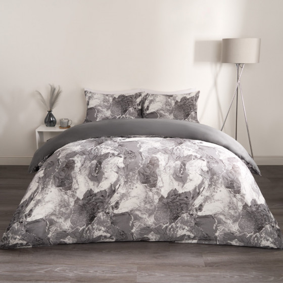 OHS Marble Print Duvet Set, Grey/White - Double
