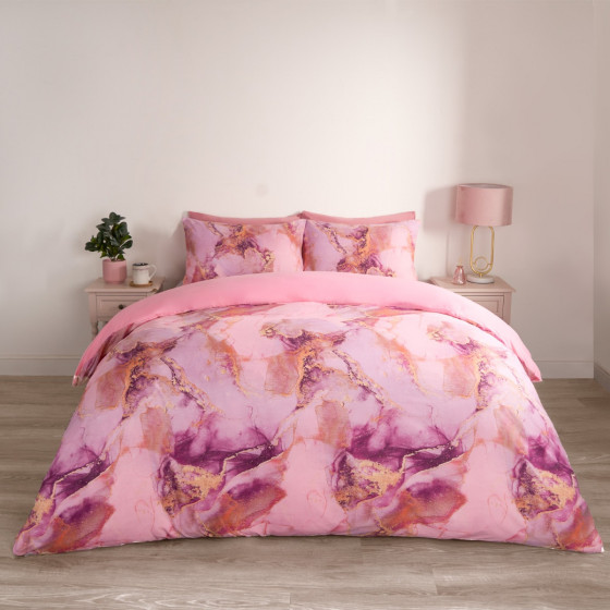 OHS Marble Print Duvet Set, Blush Pink - King
