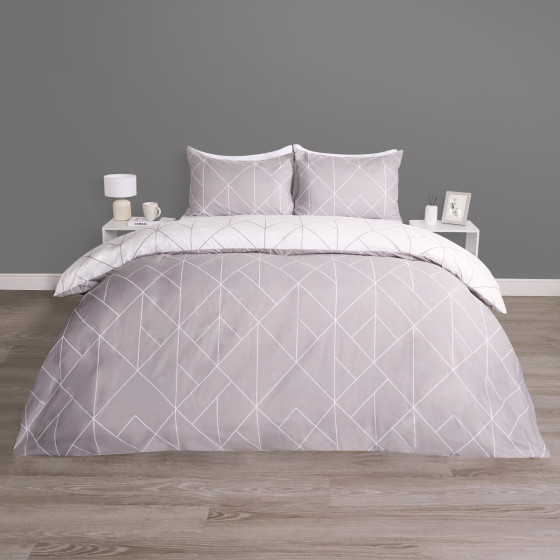 OHS Geometric Print Reversible Duvet Cover Set - Grey