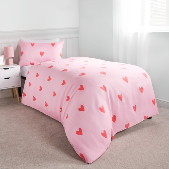 OHS Gingham Heart Duvet Cover Set, Coral/Pink - Single