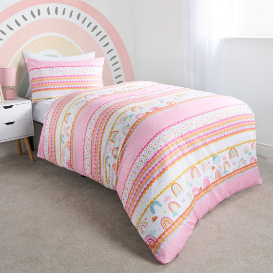 OHS Bright Rainbow Duvet Cover Set, Multi - Single