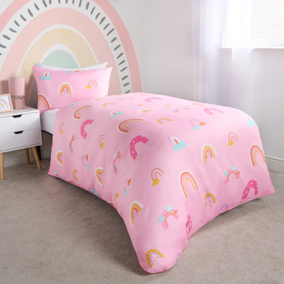 OHS Bright Rainbow Duvet Cover Set, Pink - Single