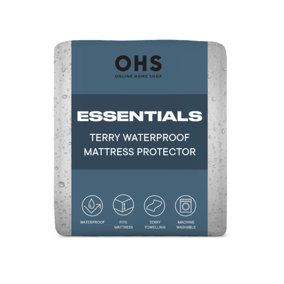 OHS Terry Waterproof Mattress Protector, White - Double