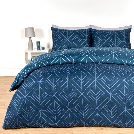 OHS Isaac Geometric Duvet Cover Set, Navy - King