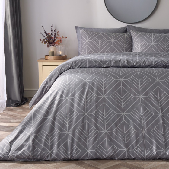 OHS Isaac Geometric Duvet Cover Set, Grey - Double