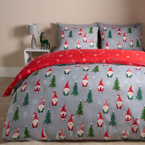 OHS Christmas Gonk Reversible Duvet Cover Set, Grey - Double