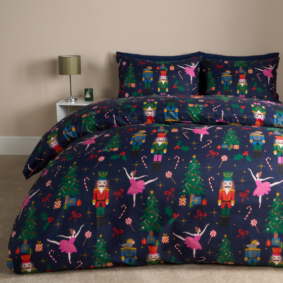 OHS Nutcracker Festive Duvet Cover Set, Navy - Double