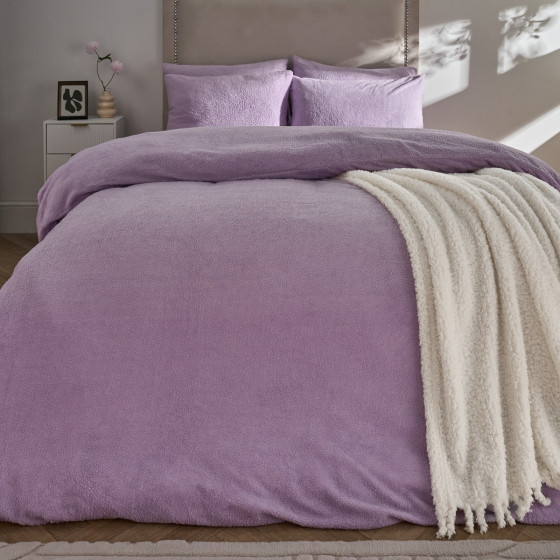 OHS Teddy Fleece Duvet Cover Set - Lilac