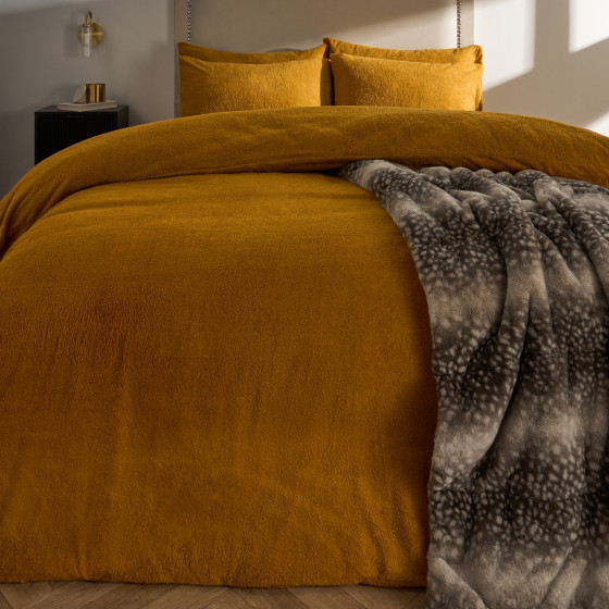 OHS Teddy Fleece Duvet Cover Set, Ochre - King