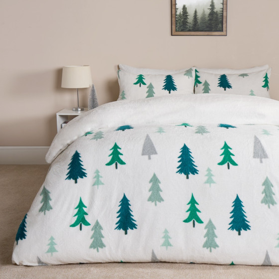OHS Christmas Tree Teddy Duvet Set, Green - Single 