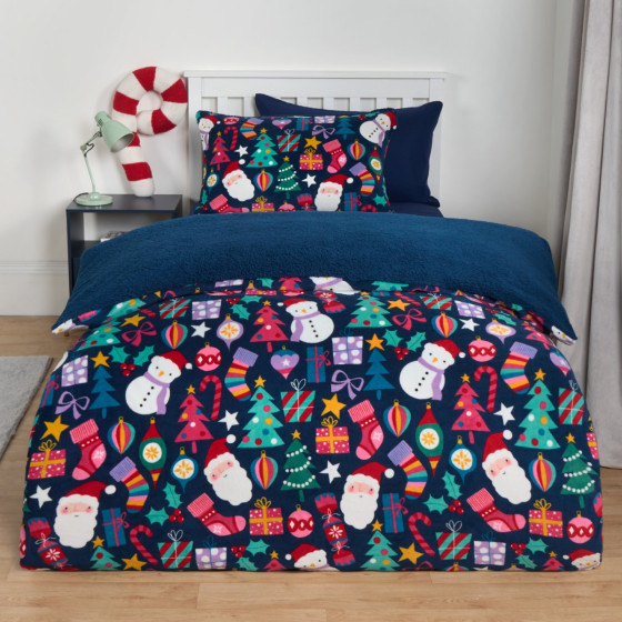 OHS Christmas Festive Fun Fleece Duvet Set - Navy