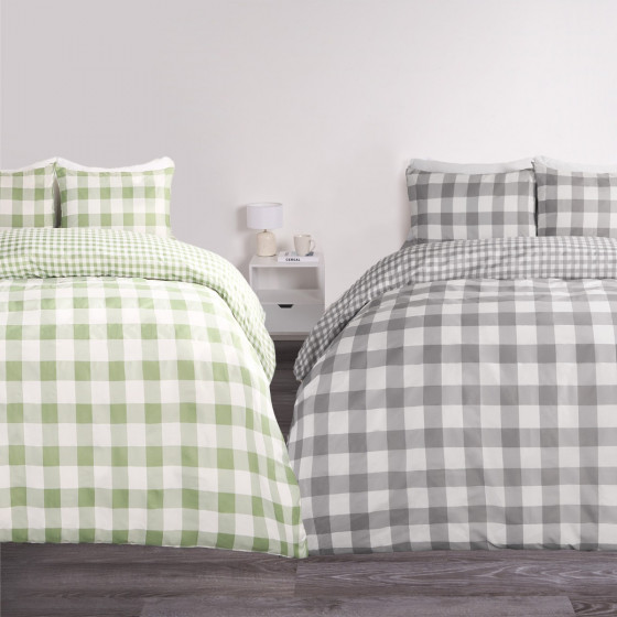 OHS Gingham Duvet Cover Set, Sage & Grey, 2 Pack - Single