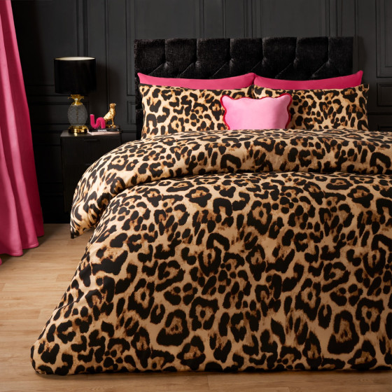 OHS Leopard Print Duvet Cover Set, Natural - Double
