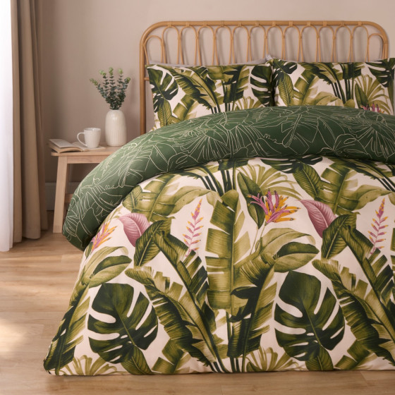 OHS Tropical Foliage Reversible Duvet Cover Set, Green - King